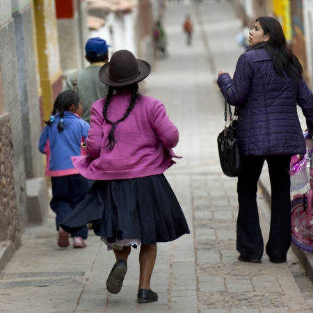 People walking in a street, Pisac, Sacred Valley, Cusco Region, Peruのeditorial素材