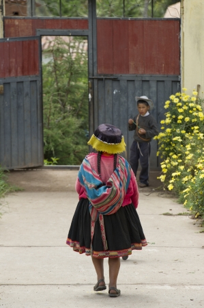 Girl in the schoolyard of Chumpepoke Primary School, Sacred Valley, Cusco Region, Peruのeditorial素材