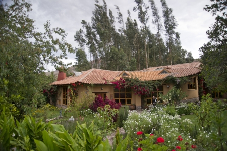 Garden in front of a guesthouse, Willka Tika, Sacred Valley, Cusco Region, Peruの写真素材