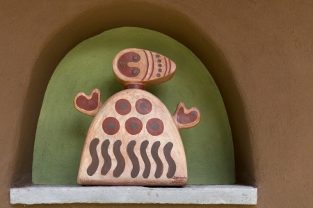 Wooden sculpture in a guesthouse, Willka Tika, Sacred Valley, Cusco Region, Peruの写真素材