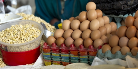 Eggs for sale at a store, Sacred Valley, Cusco Region, Peruの写真素材