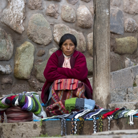 Female street vendor selling traditional cloths, Cuzco, Peruのeditorial素材