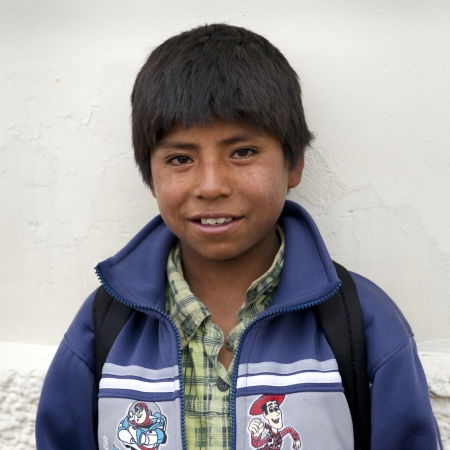 Portrait of a schoolboy smiling, Plaza De Las Nazarenas, Cuzco, Peruのeditorial素材