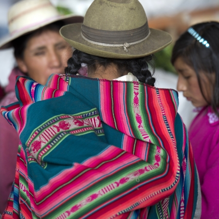 Woman with girls at Mercado Central, Cuzco, Peruのeditorial素材