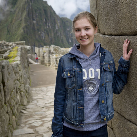 Teenage girl at The Lost City of The Incas, Machu Picchu, Cusco Region, Peruのeditorial素材