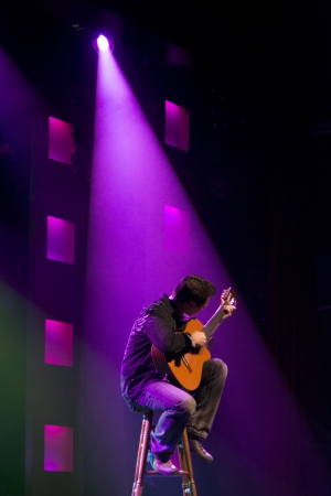 Guitarist performing at Hughes American Family Theater, Branson, Taney County, Missouri, USAのeditorial素材