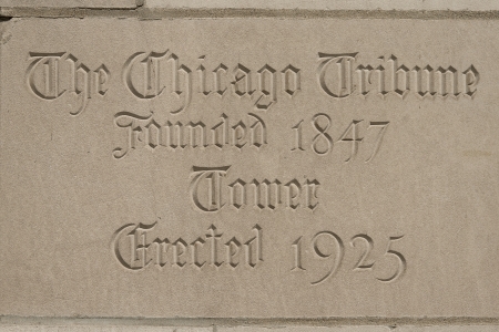 Memorial plaque of a Chicago Tribune news building, Tribune Tower, Chicago, Cook County, Illinois,...