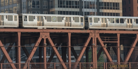 Monorail on a bridge, Wacker Drive, Chicago, Cook County, Illinois, USA