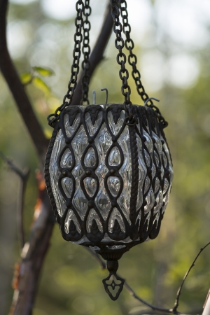 Close-up of a lantern, Lake of The Woods, Keewatin, Ontario, Canadaの写真素材