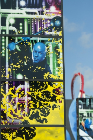 Blue Man Group Billboard at Sharp Aquos Theatre, Universal CityWalk, Orlando, Florida, USAのeditorial素材