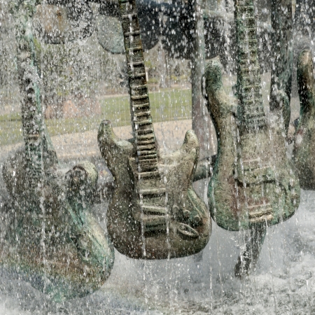 Sculptures of guitars at a fountain, Universal Studios, Orlando, Florida, USAのeditorial素材