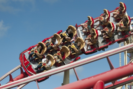People enjoying rollercoaster ride, Universal Studios, Orlando, Florida, USAのeditorial素材