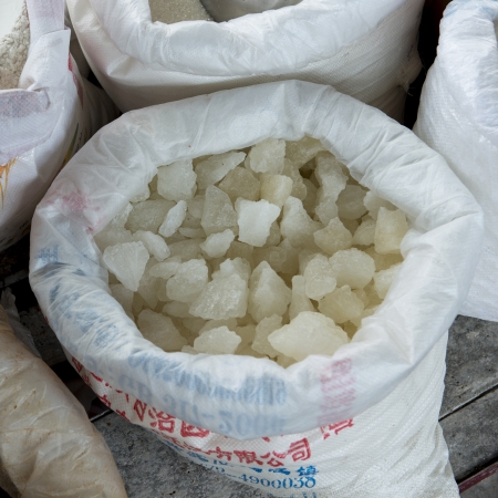 Close-up of sacks of food for sale in a store, Xingping, Yangshuo, Guilin, Guangxi Province, Chinaのeditorial素材