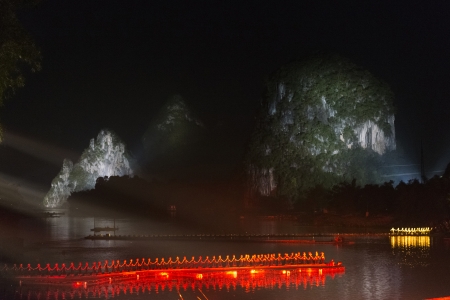 Impressions light show in the Yulong River, Yangshuo, Guilin, Guangxi Province, Chinaの写真素材