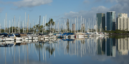 Boats at a harbor, Waikiki, Honolulu, Oahu, Hawaii, USAのeditorial素材