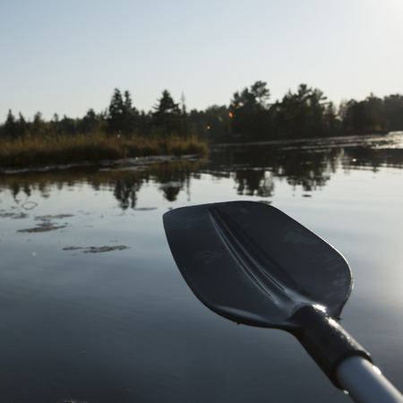 Close-up of an oar, Kenora, Lake of The Woods, Ontario, Canadaの写真素材