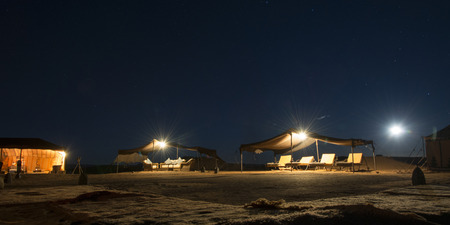 Tents at Erg Chigaga Luxury Desert Camp in Sahara Desert, Souss-Massa-Draa, Moroccoのeditorial素材