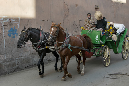 Horsedrawn moving on the street, Marrakesh, Moroccoのeditorial素材