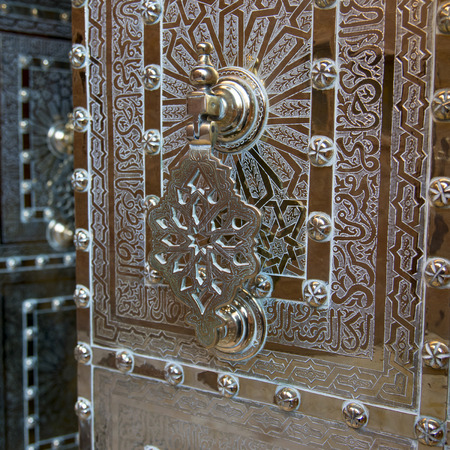 Details of a decorative door at Saadian Tombs, Marrakesh, Moroccoの写真素材
