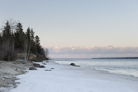 Trees at the lakeside, Lake Winnipeg, Riverton, Hecla Grindstone Provincial Park, Manitoba, Canadaの写真素材