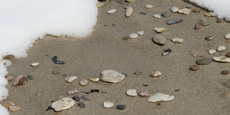 Pebbles on the beach, Riverton, Hecla Grindstone Provincial Park, Manitoba, Canadaの写真素材