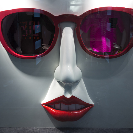 Mannequin wearing red sunglasses, Burano, Venice, Veneto, Italy