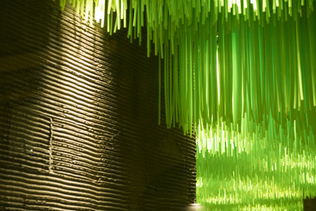 Green wind chimes hanging, Florence, Tuscany, Italyの写真素材