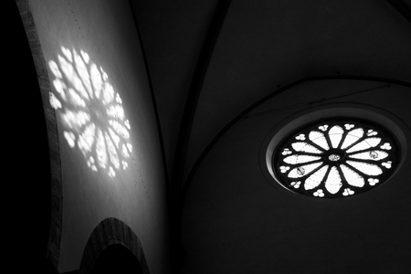 Low angle view of round window, Florence, Tuscany, Italyのeditorial素材