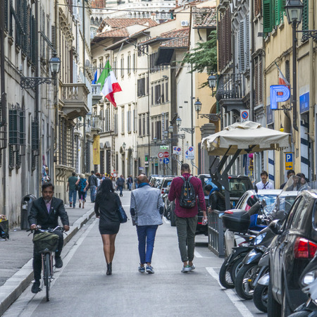View of people walking on street, Florence, Tuscany, Italyのeditorial素材