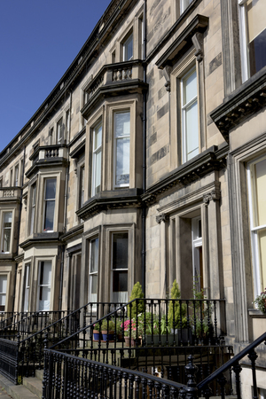 Facade of row of houses in Edinburgh, Scotlandの写真素材