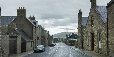 View of buildings along street, Keith, Moray, Scotlandのeditorial素材