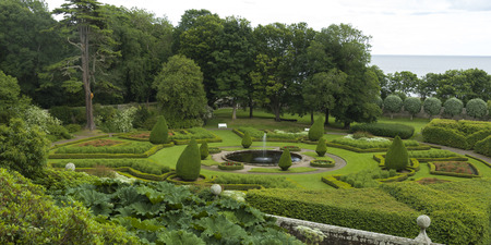 Formal garden as viewed from the Dunrobin Castle, Golspie, Sutherland, Scottish Highlands, Scotlandのeditorial素材