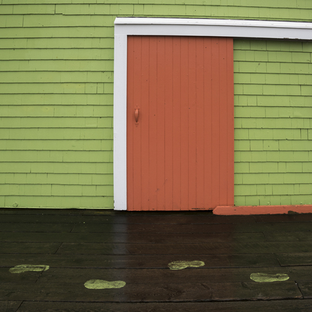 Closed door of house in Spinnakers Landing, Summerside, Prince Edward Island, Canadaの写真素材