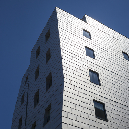 Low angle view of modern office building at Downtown Minneapolis, Hennepin County, Minnesota, USA