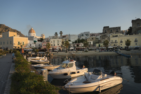 Motorboats moored at dock, Forio, Ischia Island, Campania, Italy