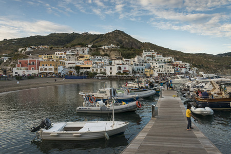 Boats moored at harbor, Sant'Angelo, Ischia Island, Campania, Italyのeditorial素材