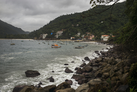 Scenic view of small coastal town, Yelapa, Jalisco, Mexicoのeditorial素材