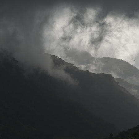 Scenic view of mountains against cloudy sky, Yelapa, Jalisco, Mexicoの写真素材