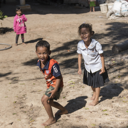 Portrait of happy children playing, Siem Reap, Cambodiaのeditorial素材