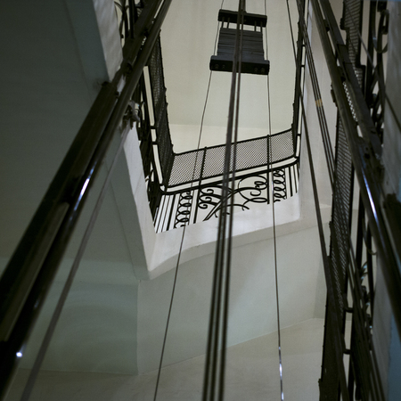 Low angle view of cables of elevator, Krong Siem Reap, Siem Reap, Cambodia