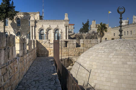 View of the wall promenade surrounding the Old City at Damascus Gate, Jerusalem, Israel
