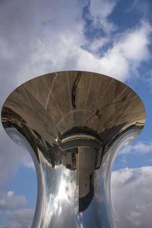Low angle view of Turning the world Upside Down Sculpture by Anis Kapoor, Jerusalem, Israel,