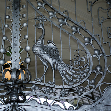 Close-up of metallic ornate gate, Budapest, Hungaryの写真素材