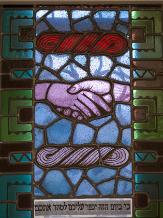 Stained glass window in Hungarian Jewish Museum at Great Synagogue, Dohany Street, Budapest, Hungaryのeditorial素材