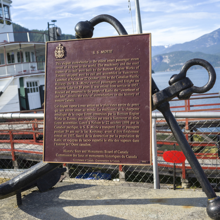 Close-up of a memorial plaque, SS Moyie sternwheeler, Kootenay Lake, Kaslo, British Columbia, Canadaのeditorial素材