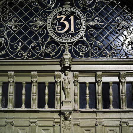 Details of closed door, Strandvagen, Ostermalm, Stockholm, Swedenの写真素材