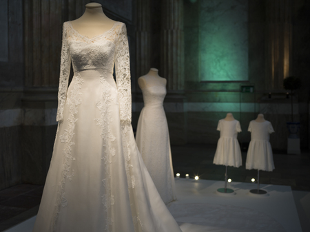 Wedding dress of Princess Sofia of Sweden in Royal Palace, Gamla Stan, Stockholm, Swedenのeditorial素材