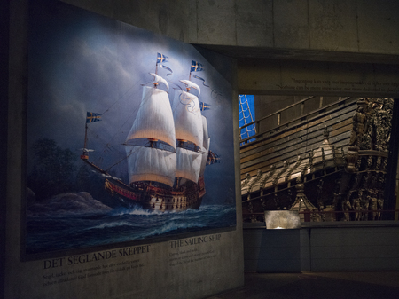 Low angle view of historic Vasa warship at Vasa Museum, Stockholm, Swedenのeditorial素材
