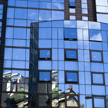 Reflection of buildings on glass wall, Belgrade, Serbia