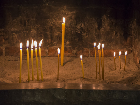 Burning candles in Saint Petka's Chapelの写真素材